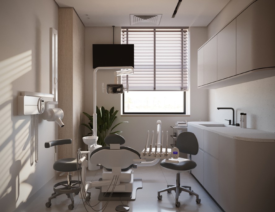 Callista Clinic — treatment room with dental chair, storage and soft natural light